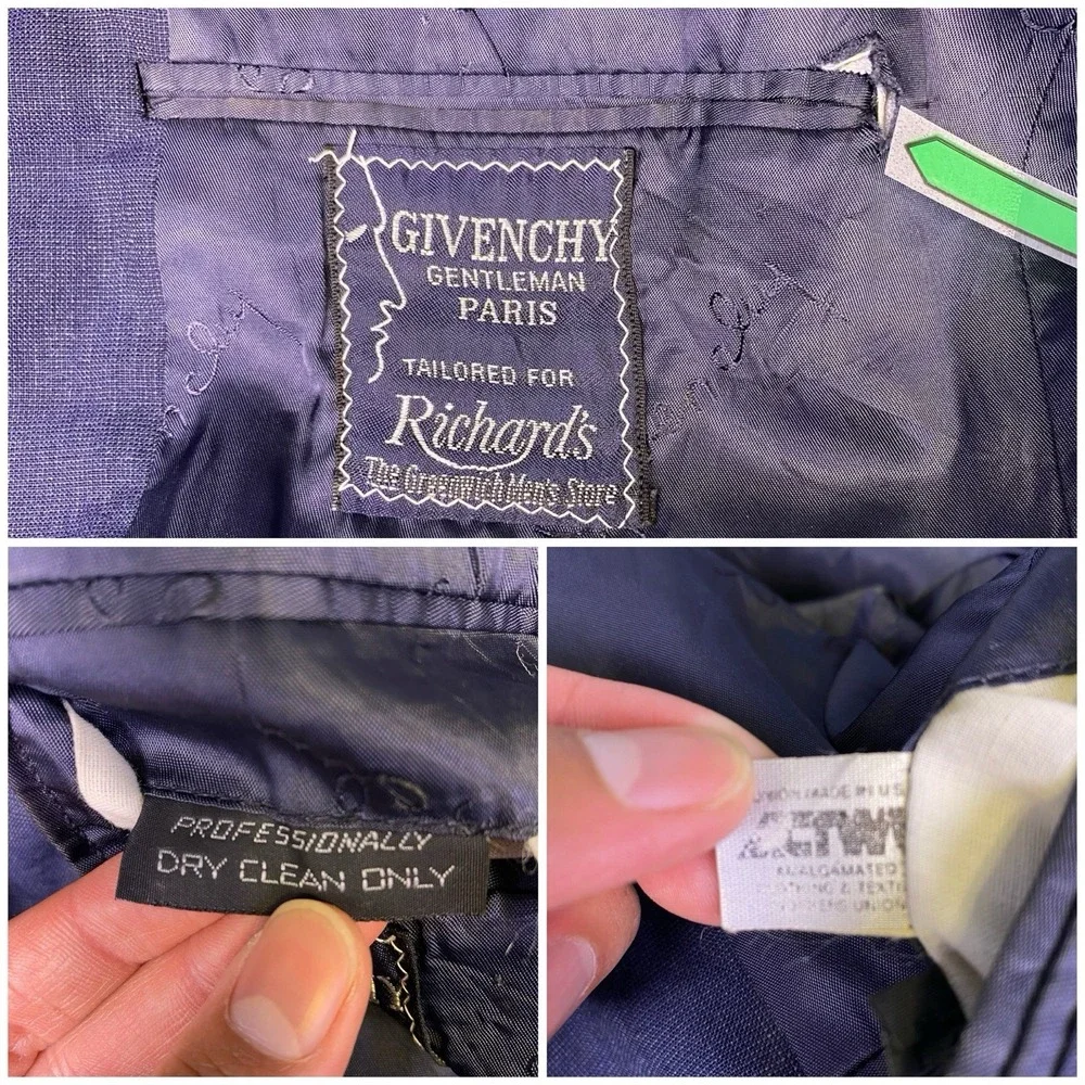 70s 80s Givenchy Gentleman Paris Blazer Suit Jacket (40R) Mens Navy GUC - Picture 9 of 12